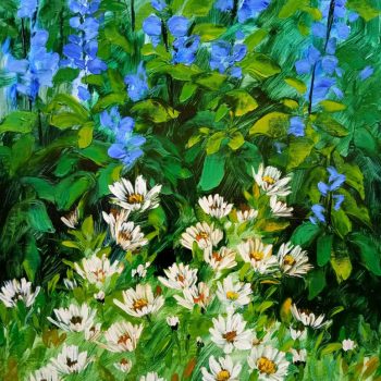 Painting of flowers with oil on canvas