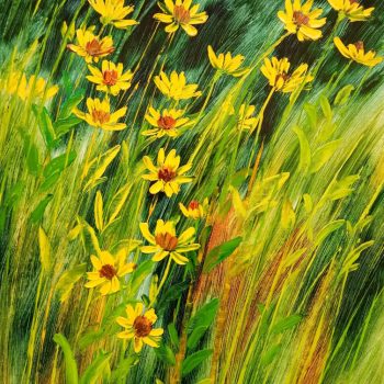 Painting of flowers with oil on canvas