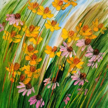 Painting of flowers with oil on canvas